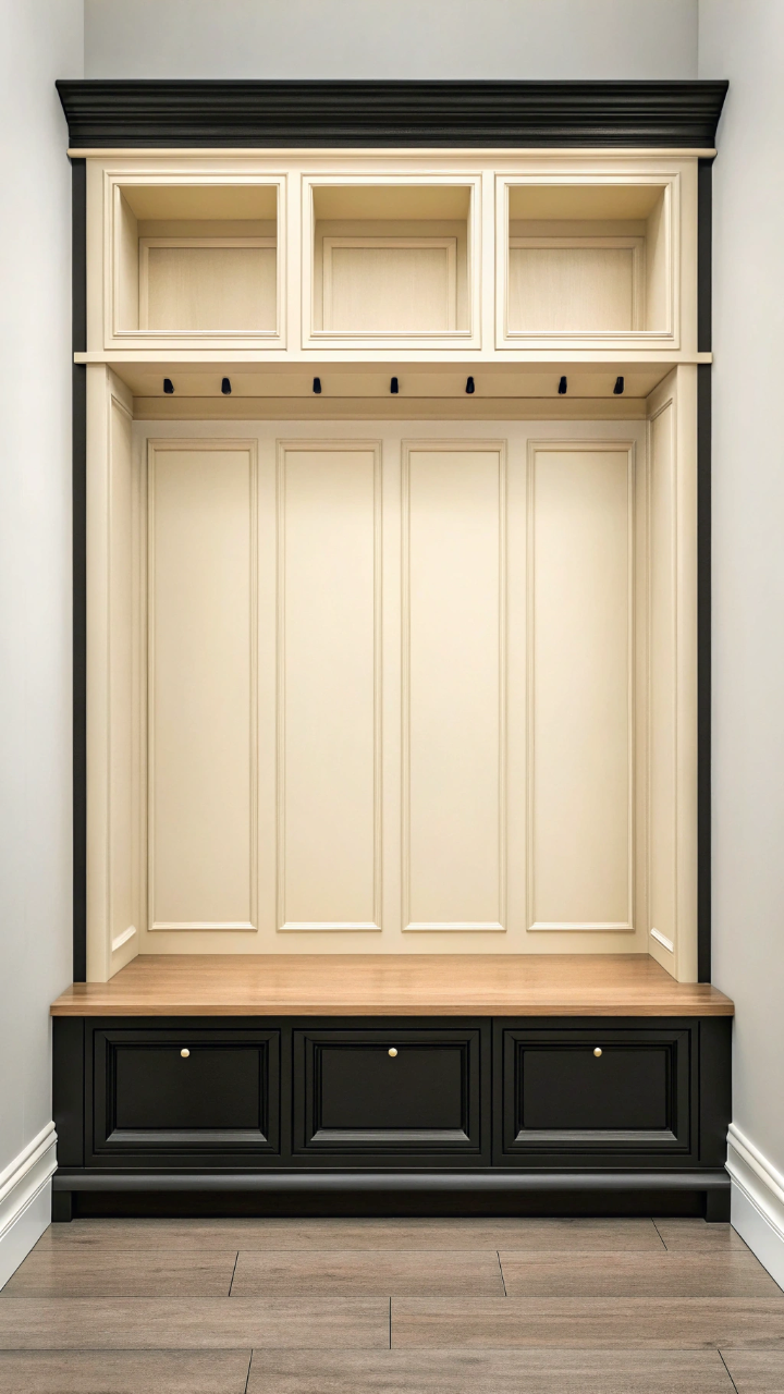 15 Black & Cream Mudroom Ideas That Hide Mess & Look Chic