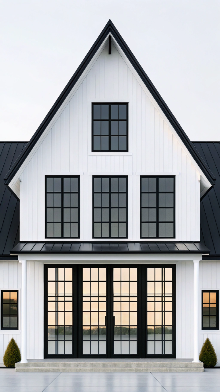 16 Farmhouse White Exterior Black Roof Ideas With Big Porches