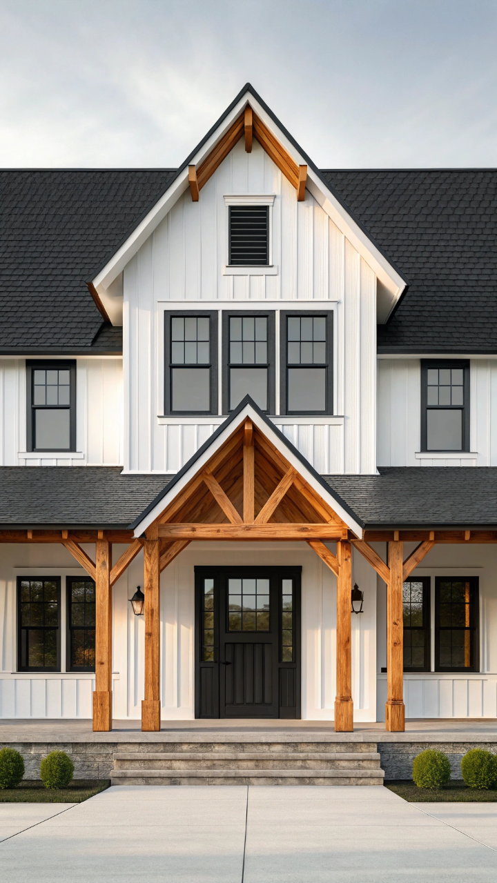15 White House Black Roof Ideas With Natural Wood Accents