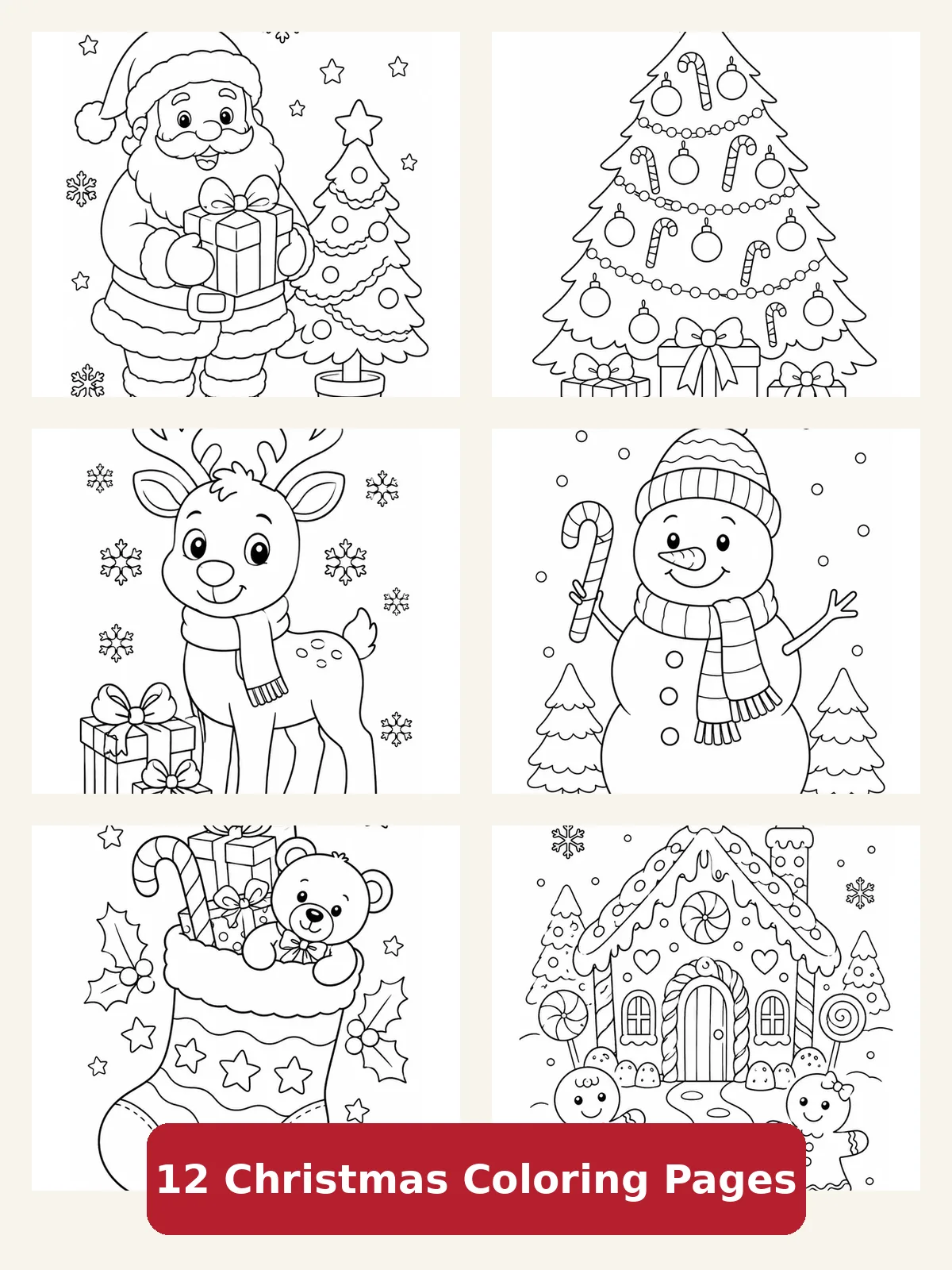 12 Christmas coloring pages for kids printable collection