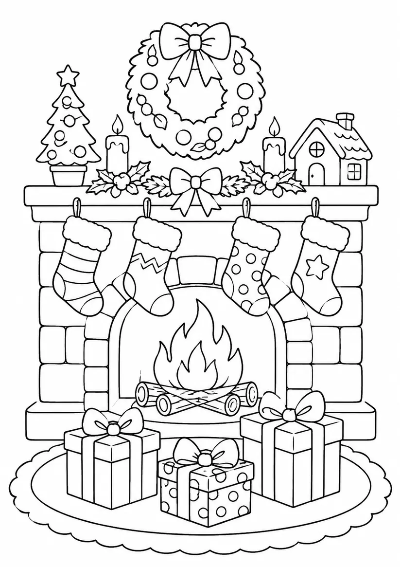 Christmas Fireplace Christmas coloring page for kids