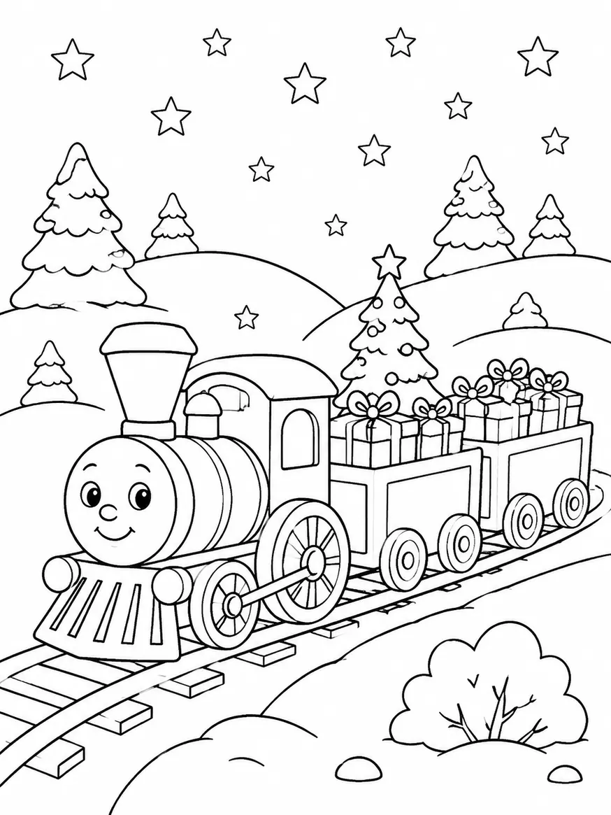 Christmas Train Christmas coloring page for kids