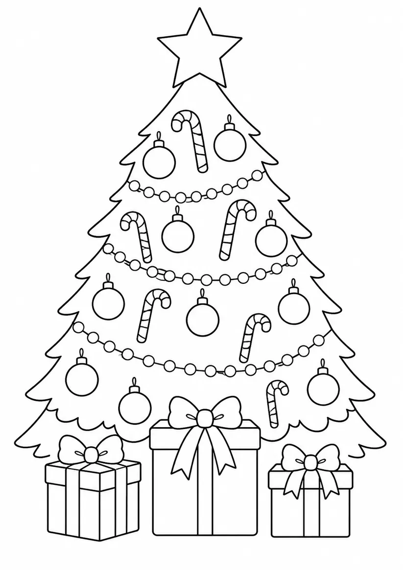 Christmas Tree with Gifts Christmas coloring page for kids